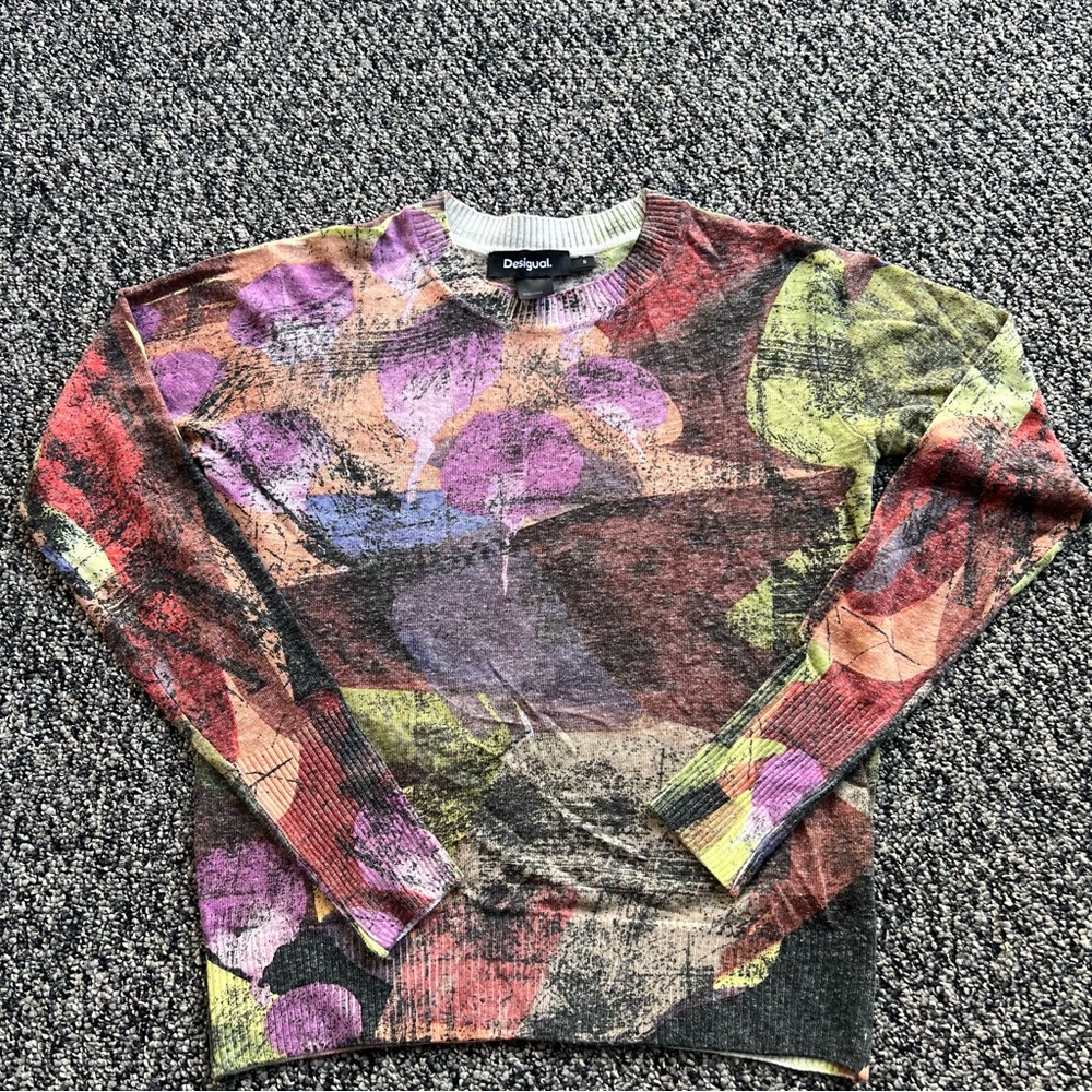 Desigual Camo Petals Colorful Abstract Women's Sweater - Picture 2 of 7